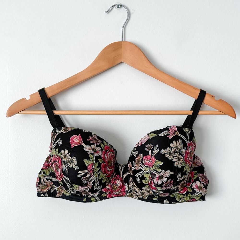 Victorias Secret Bra 36C Dream Angels Black Floral Underwire Lingerie